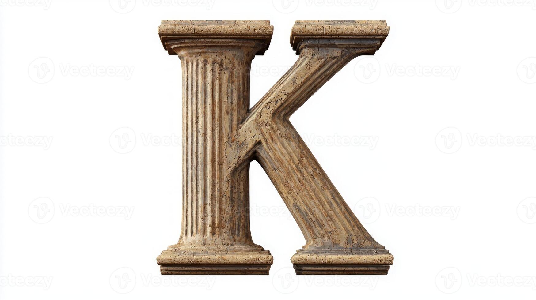 intricately designed letter K showcases antique column textures, evoking a sense of history and artistry. This striking piece is perfect for design and educational purposes. photo
