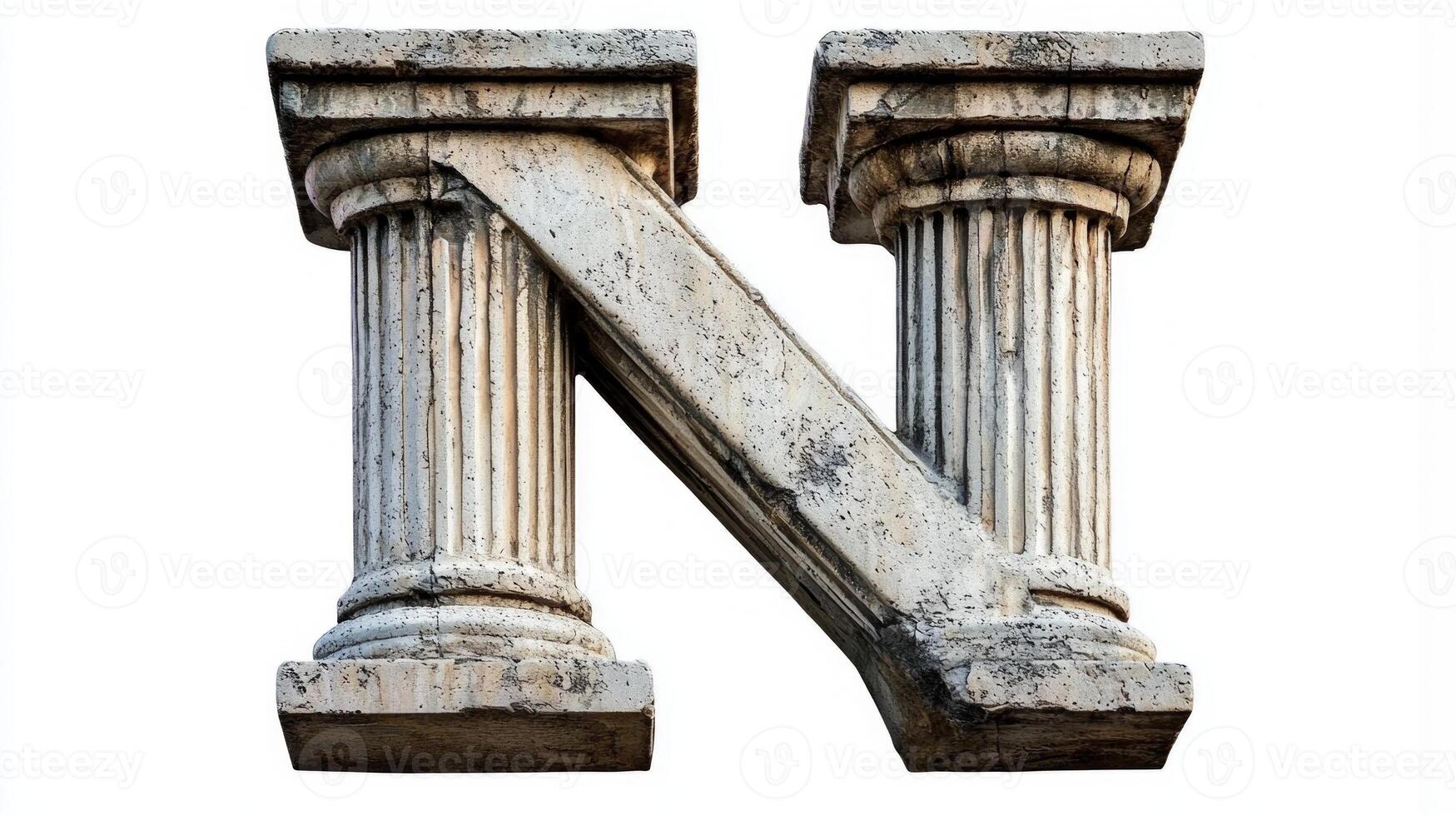 antique letter N, fashioned in a unique column style, showcases exquisite textures and details reminiscent of classical architecture, set against a clean white background. photo