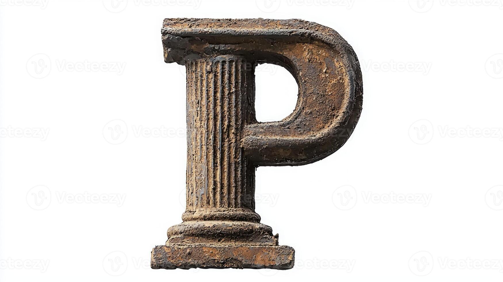 beautifully crafted letter P showcases intricate antique column detailing, standing proudly against a clean white backdrop, symbolizing artistry and elegance. photo