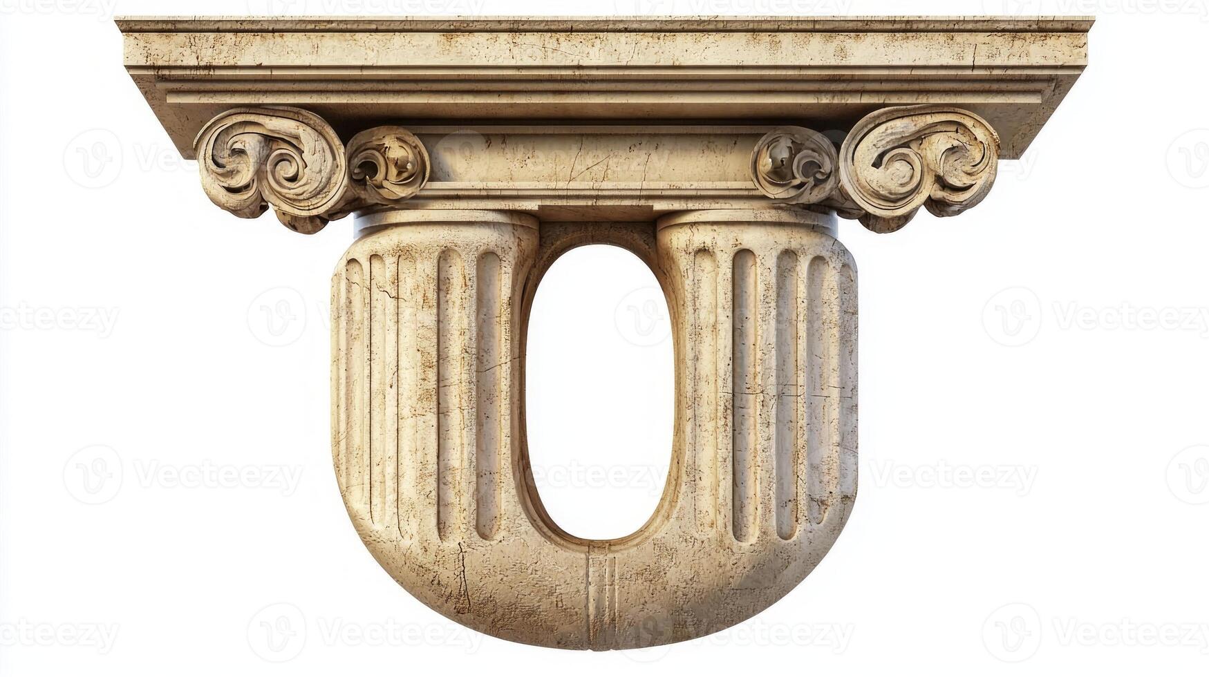 artistic representation showcases the letter O designed with an antique column texture photo