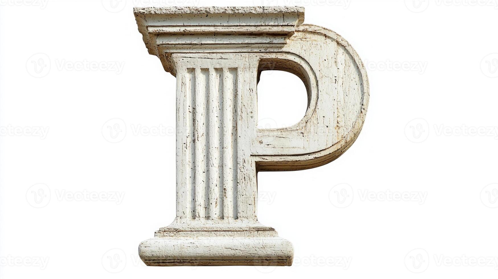artwork features an ornate letter P, designed with a classic column texture, reflecting timeless elegance on a clean white background. It's perfect for creative projects. photo