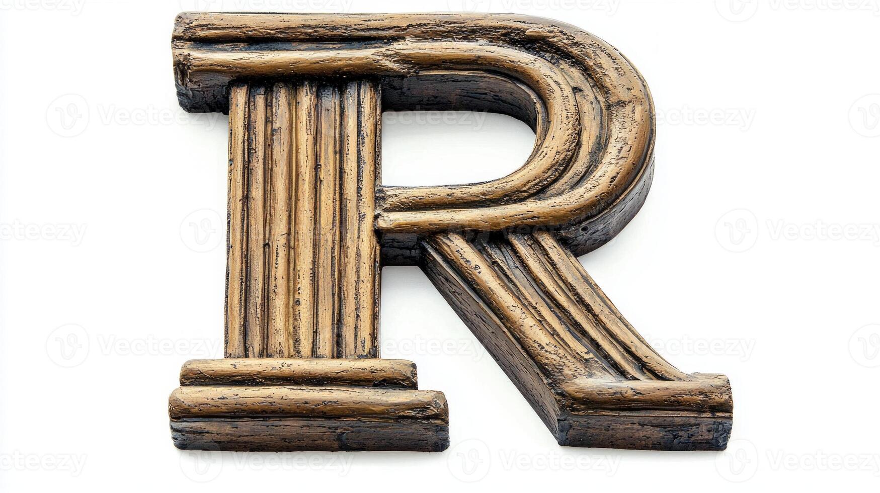 artistic representation of the letter R showcases an antique column texture, beautifully crafted and isolated against a pristine white backdrop, ideal for creative projects. photo