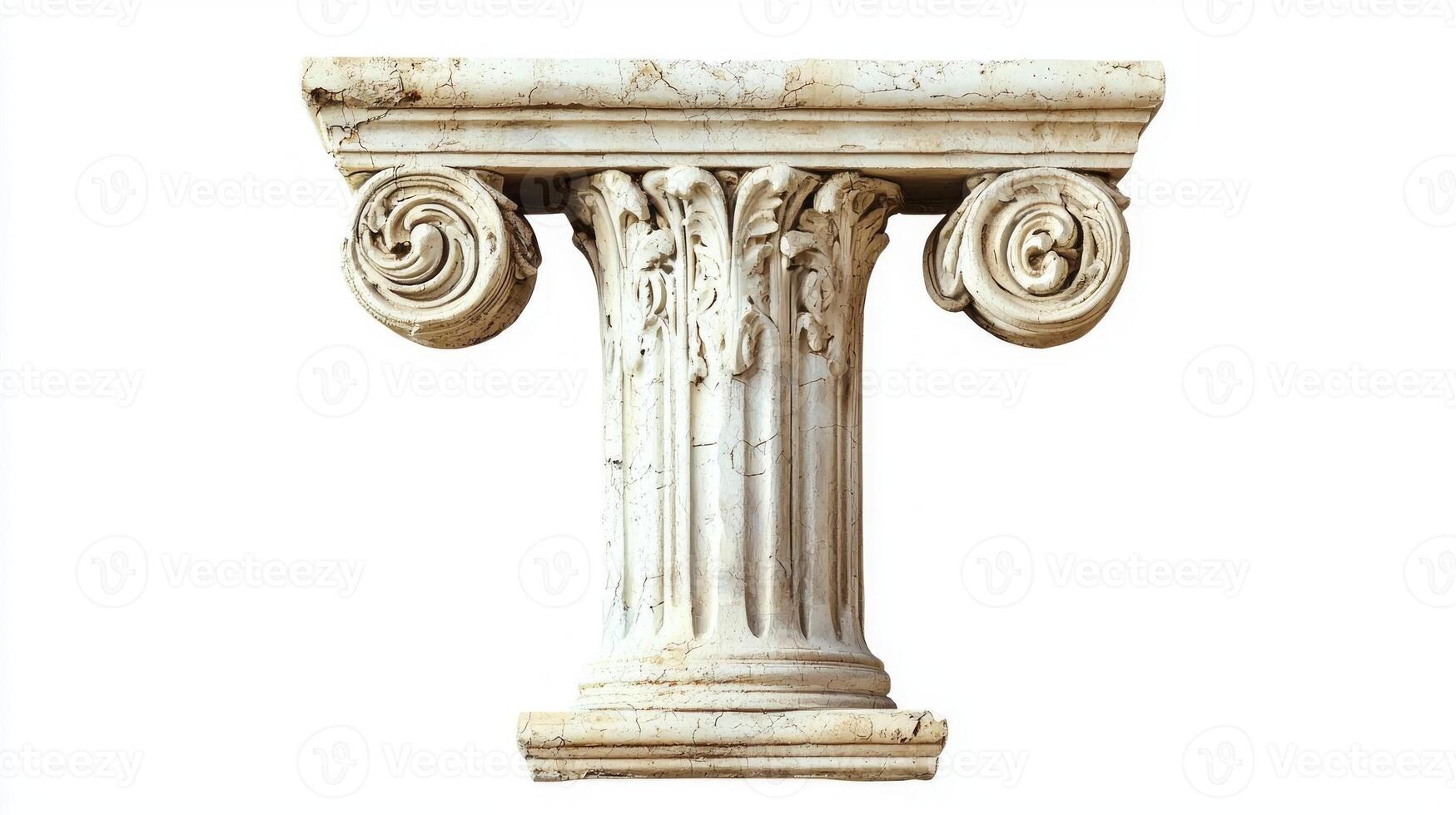 letter T stands out with a unique antique column texture, showcasing intricate details and artistry against a clean, white backdrop, emphasizing its classical beauty. photo