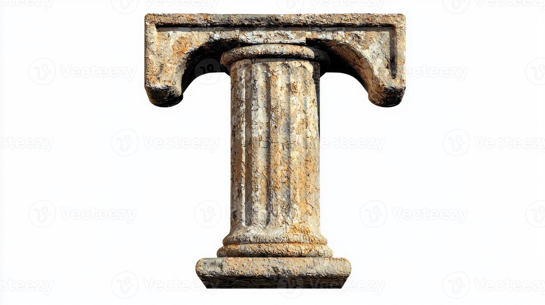 antique letter T showcases a beautifully textured column design against a pristine white backdrop, creating a striking and elegant visual perfect for artistic endeavors. photo