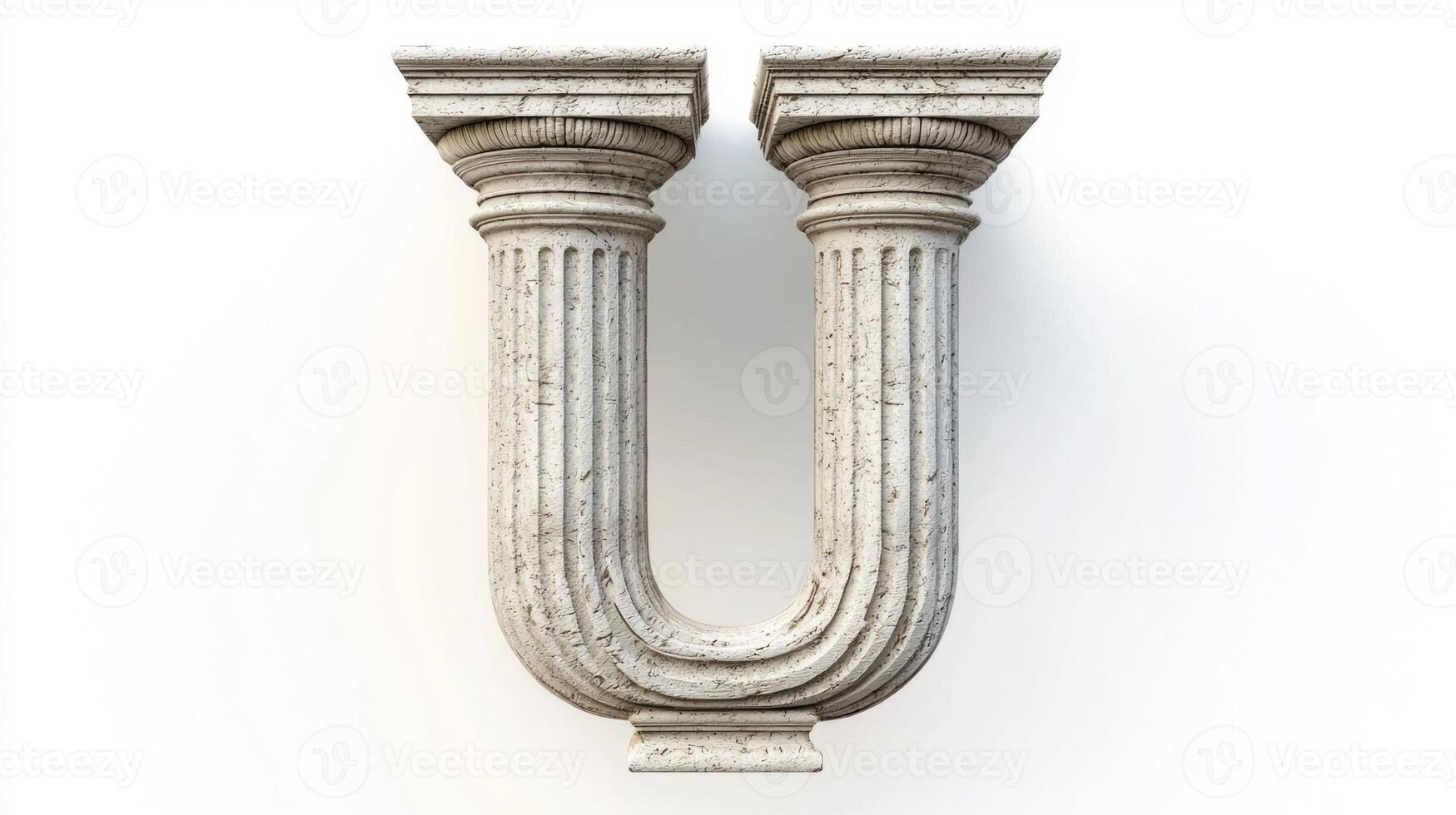 artistic representation features the letter U shaped from an antique column texture. Its intricate design evokes a sense of timeless elegance, highlighting craftsmanship. photo