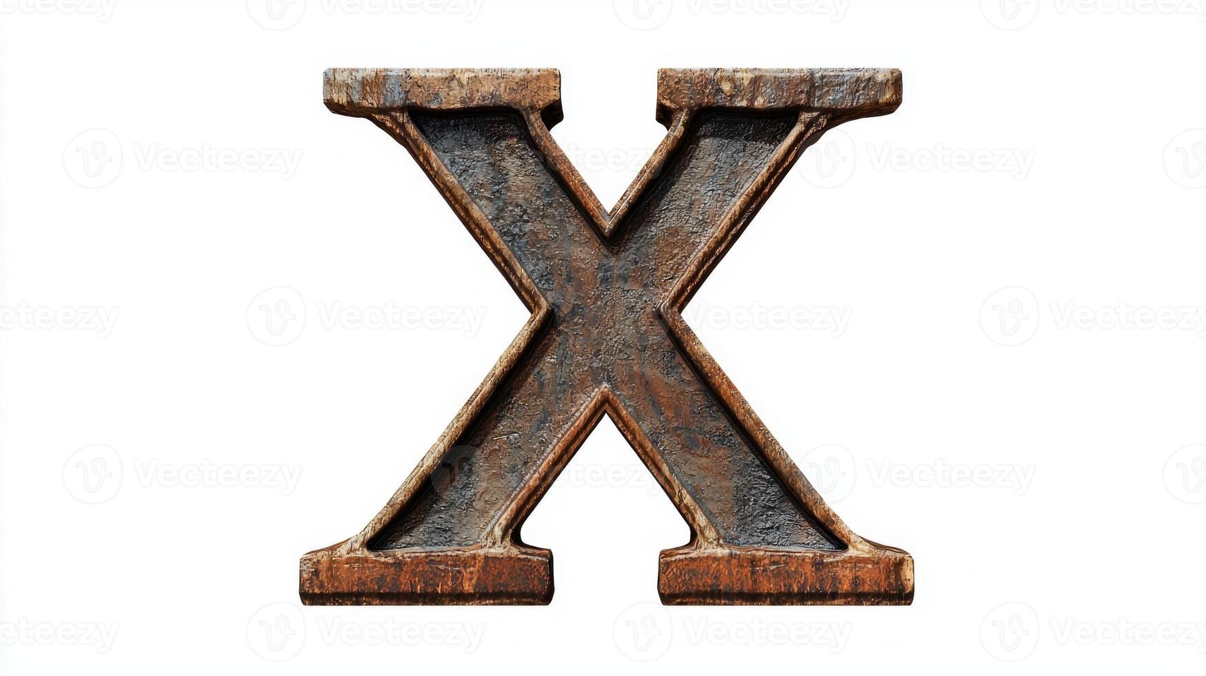 striking letter X showcases an antique column texture, exuding a vintage charm that stands out dramatically against a bright white backdrop. photo