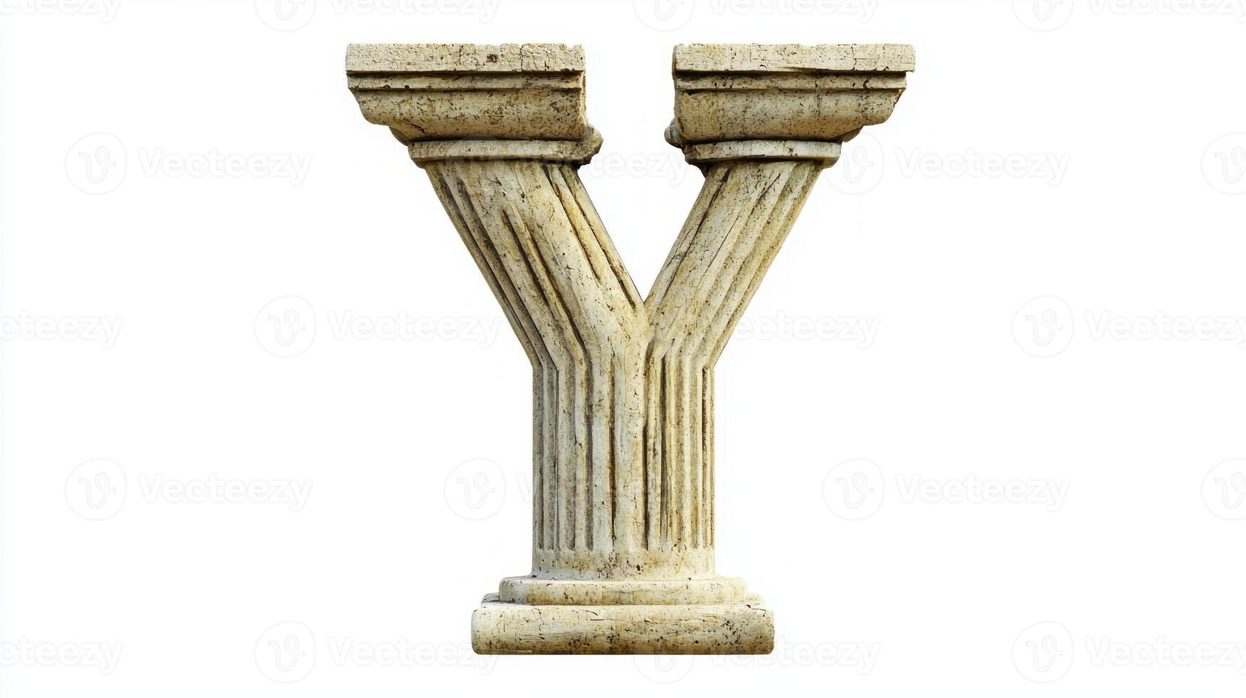 unique representation of the letter Y showcases the intricate details of antique column textures, bringing classical artistry to life in a minimalist setting. photo