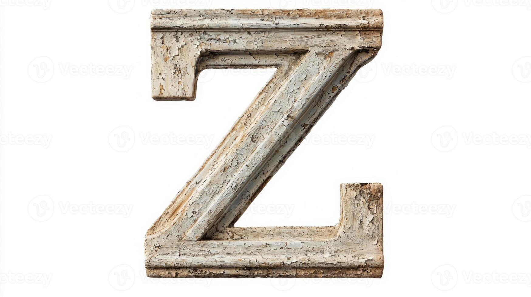 striking letter Z showcases an antique design featuring rich textures reminiscent of ancient columns. Set against a clean white backdrop, it emphasizes artistry and character. photo
