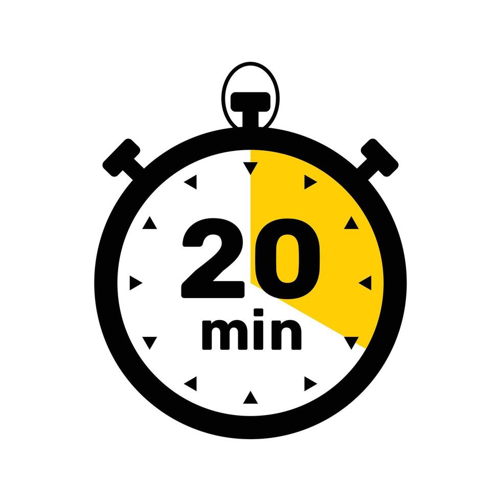 20 Minutes Analog Clock Icon white background . vector