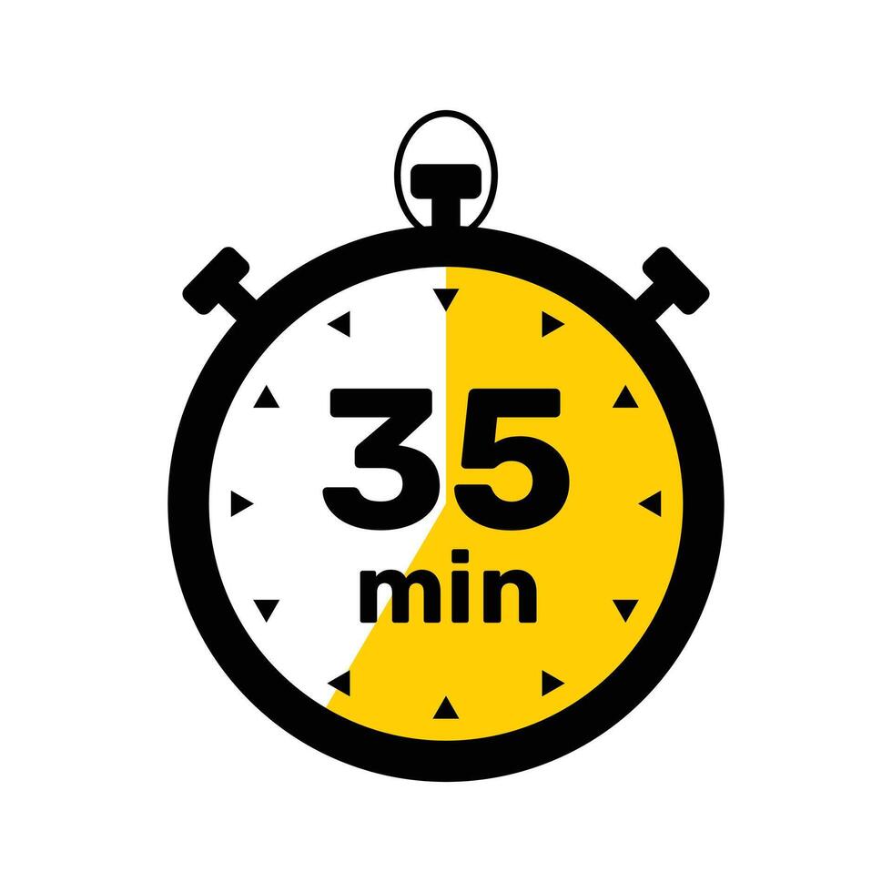 35 Minutes Analog Clock Icon white background . vector