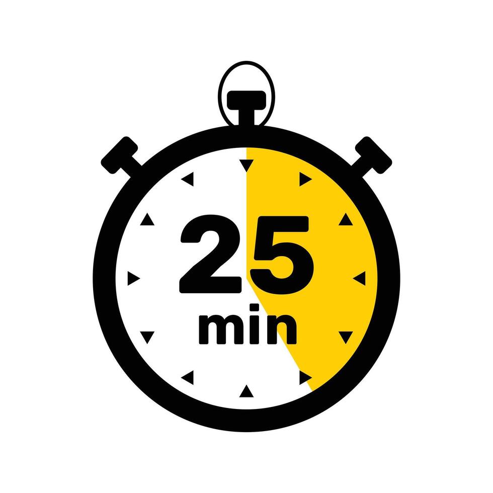 25 Minutes Analog Clock Icon white background . vector