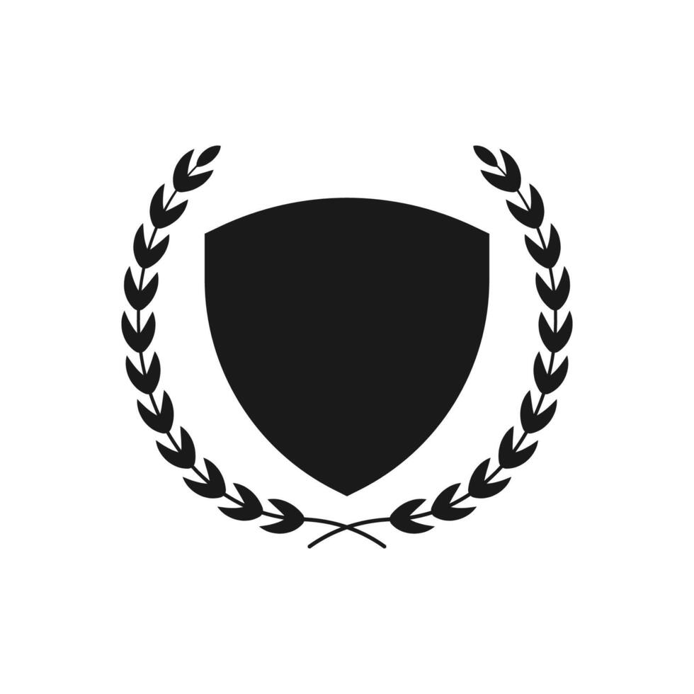 A black shield with a laurel wreath around it vector