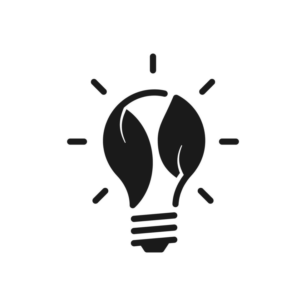 Sustainable ecological energy icon. Shining electric ecology light bulb with leaf. Go green lamp tube silhouette vector