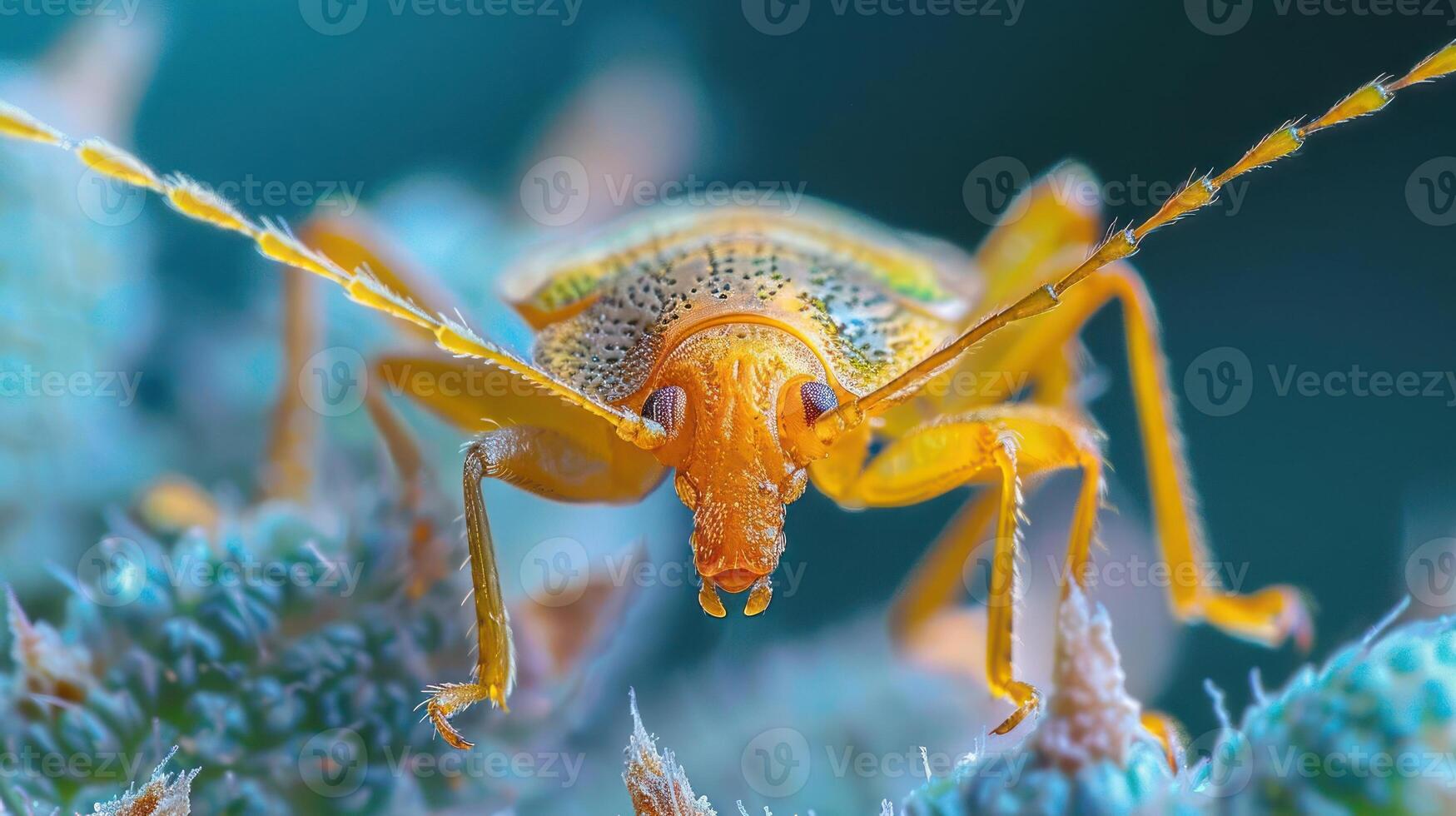 Close-up image of a small yellow cannabis bug, photo