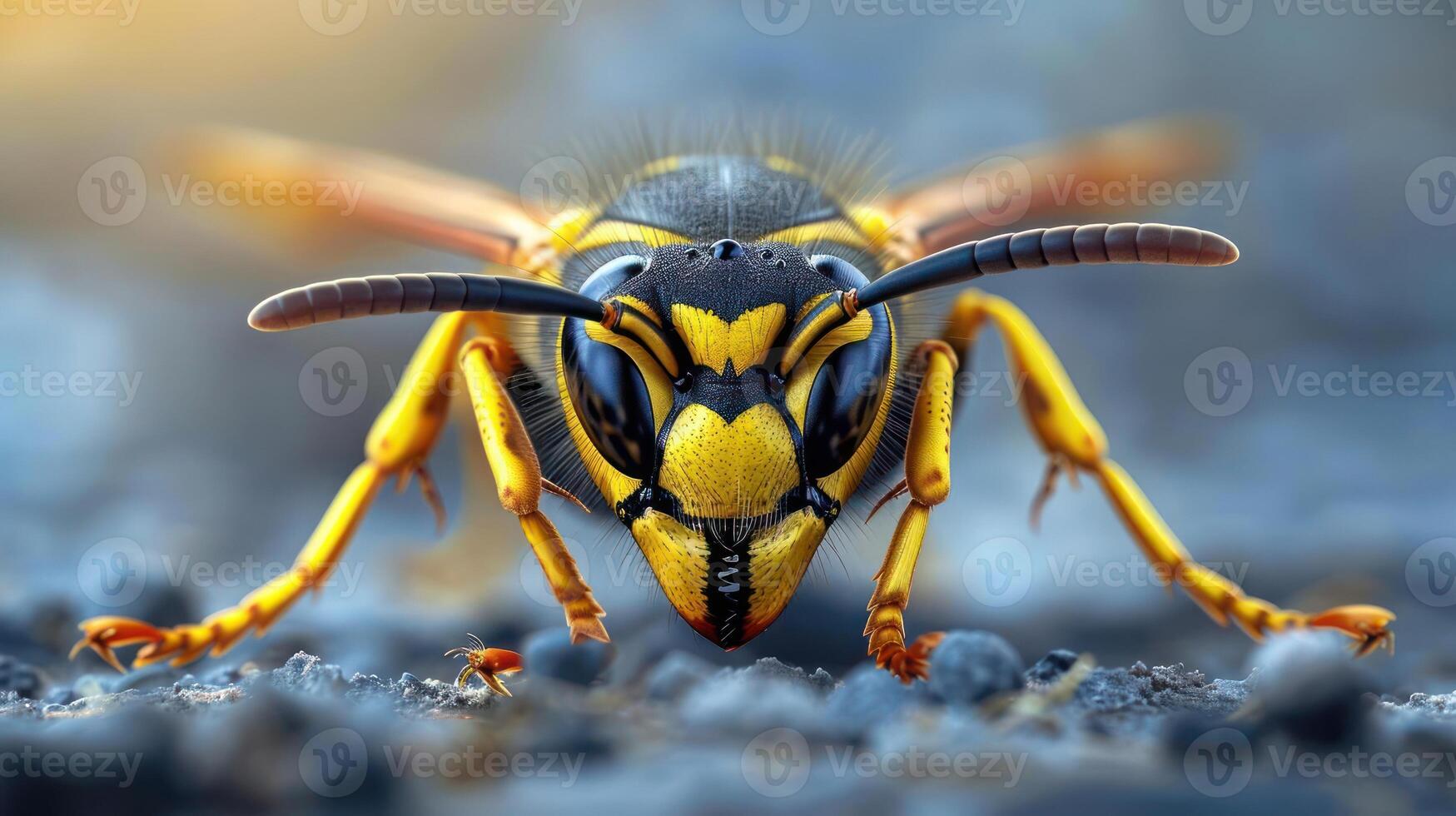 A bee with a colorful pattern on its body. photo