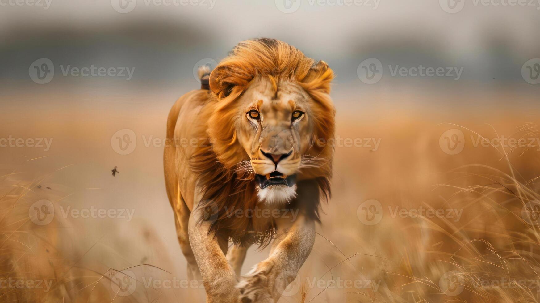 A majestic lioness with a mane of light brown strands, photo