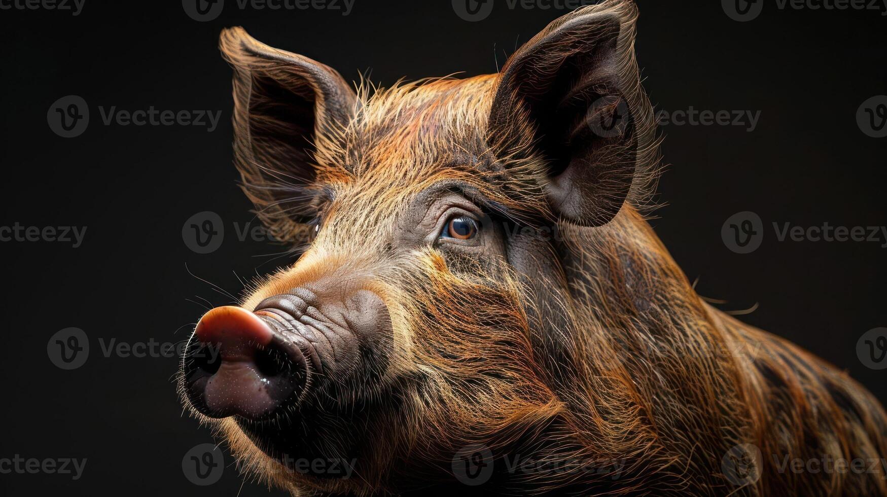 A close-up photo of a pig with dirt specks on its body,