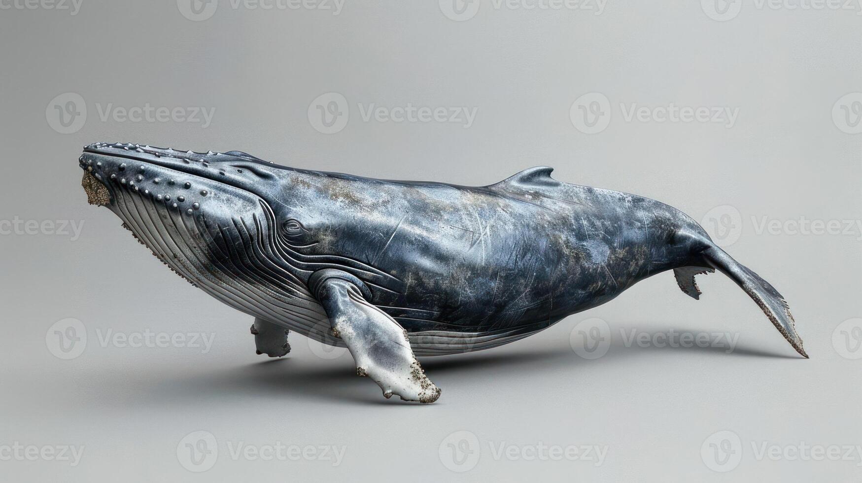A meticulously crafted model of a whale tail in mid-swim, photo