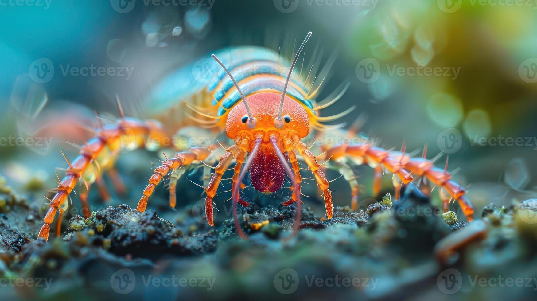 Vibrant red and orange crab with yellow antennae. photo