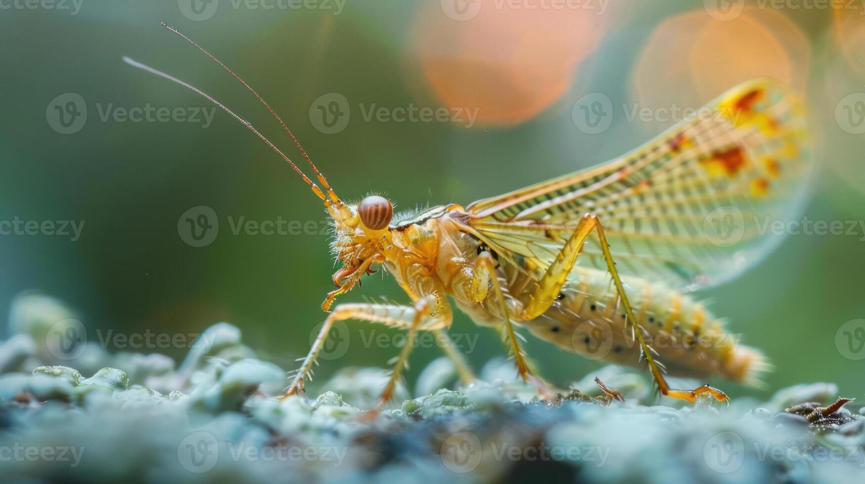 Close-up photograph of a beetle on a rock, with a focus on its intricate details and patterns. photo