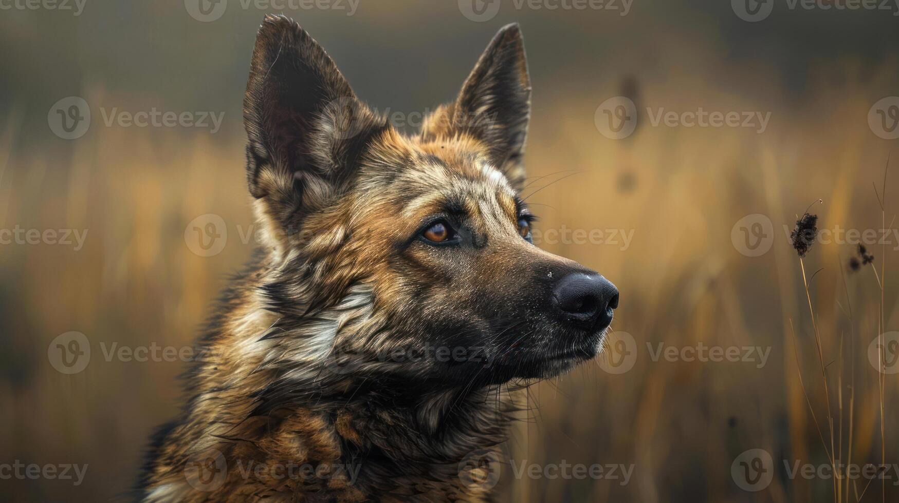 a wolf or dog with a serious expression looking into the camera. photo