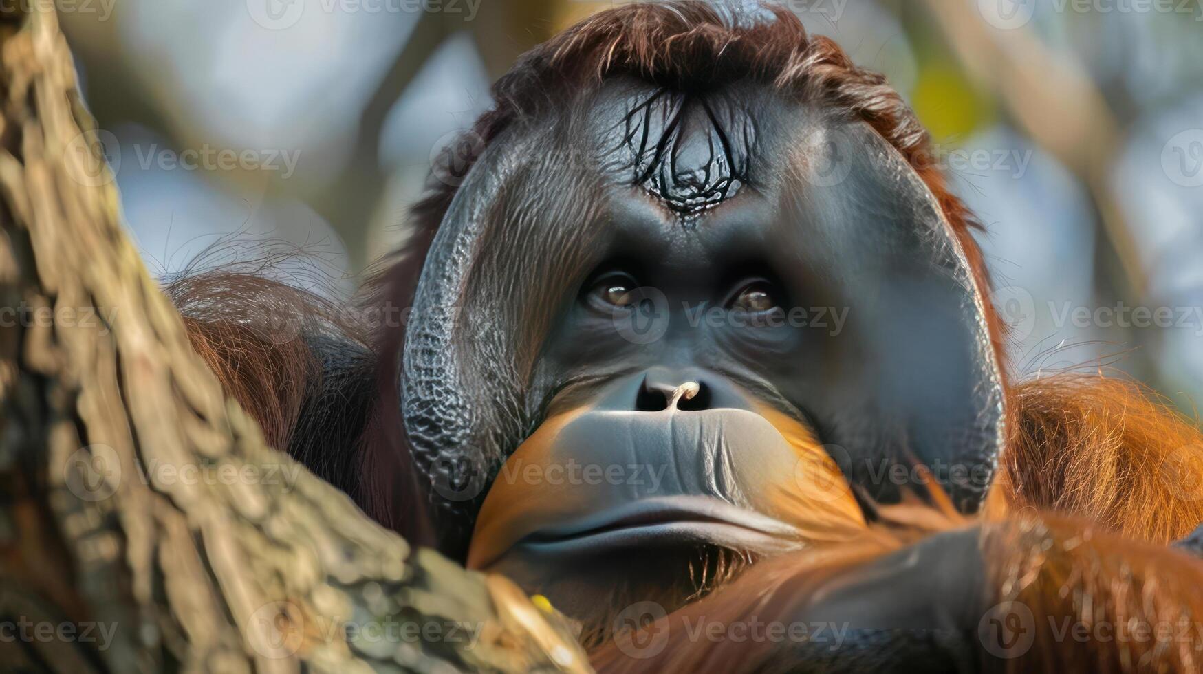 A cheeky looking monkey in the trees, possibly having fun or up to some shenanigans. photo