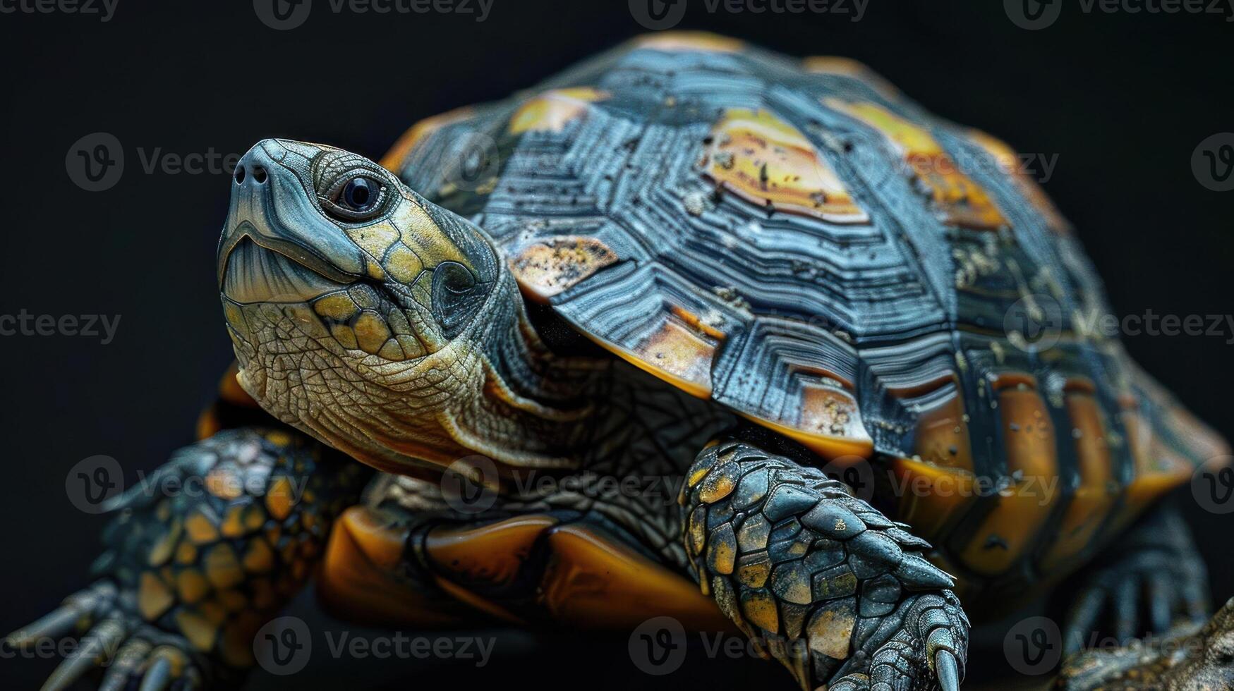 Close-up of a turtle looking up. photo
