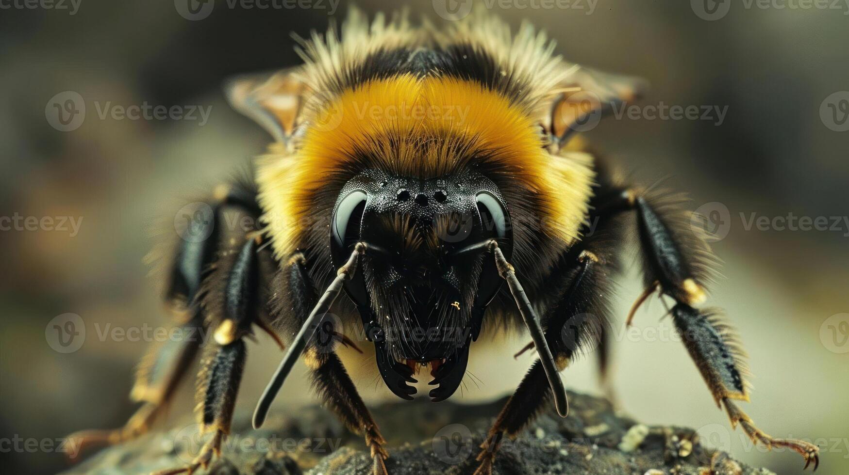 A close-up image of a bee focused on the head area, photo