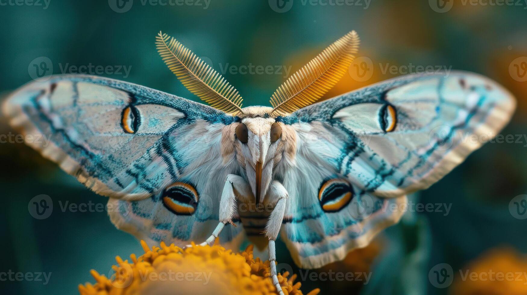 A close-up of a butterfly's face and chest in full color, with its wings folded. photo