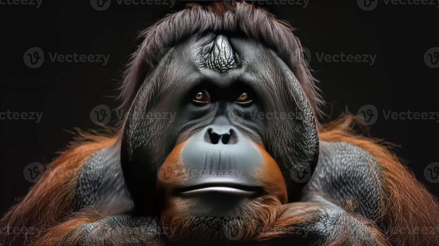 Portrait of a smiling orangutan looking directly at the camera. photo