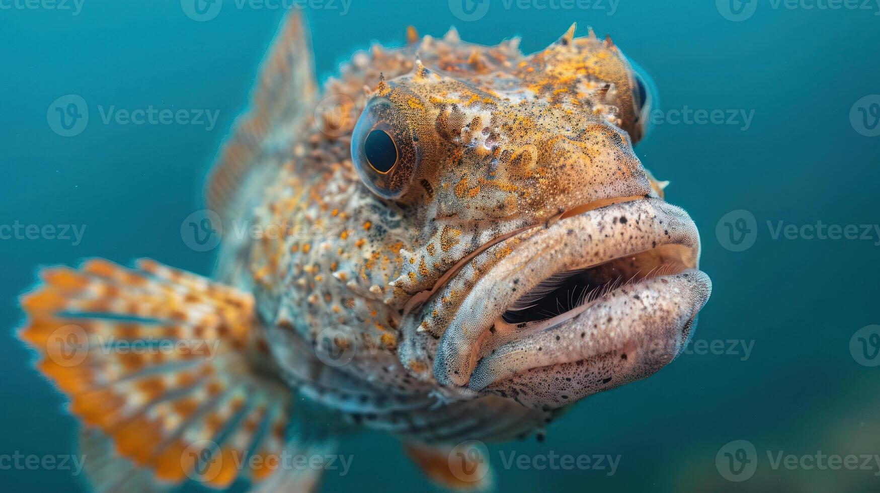 Underwater portrait of a colorful clownfish looking directly at the camera with an intriguing expres photo