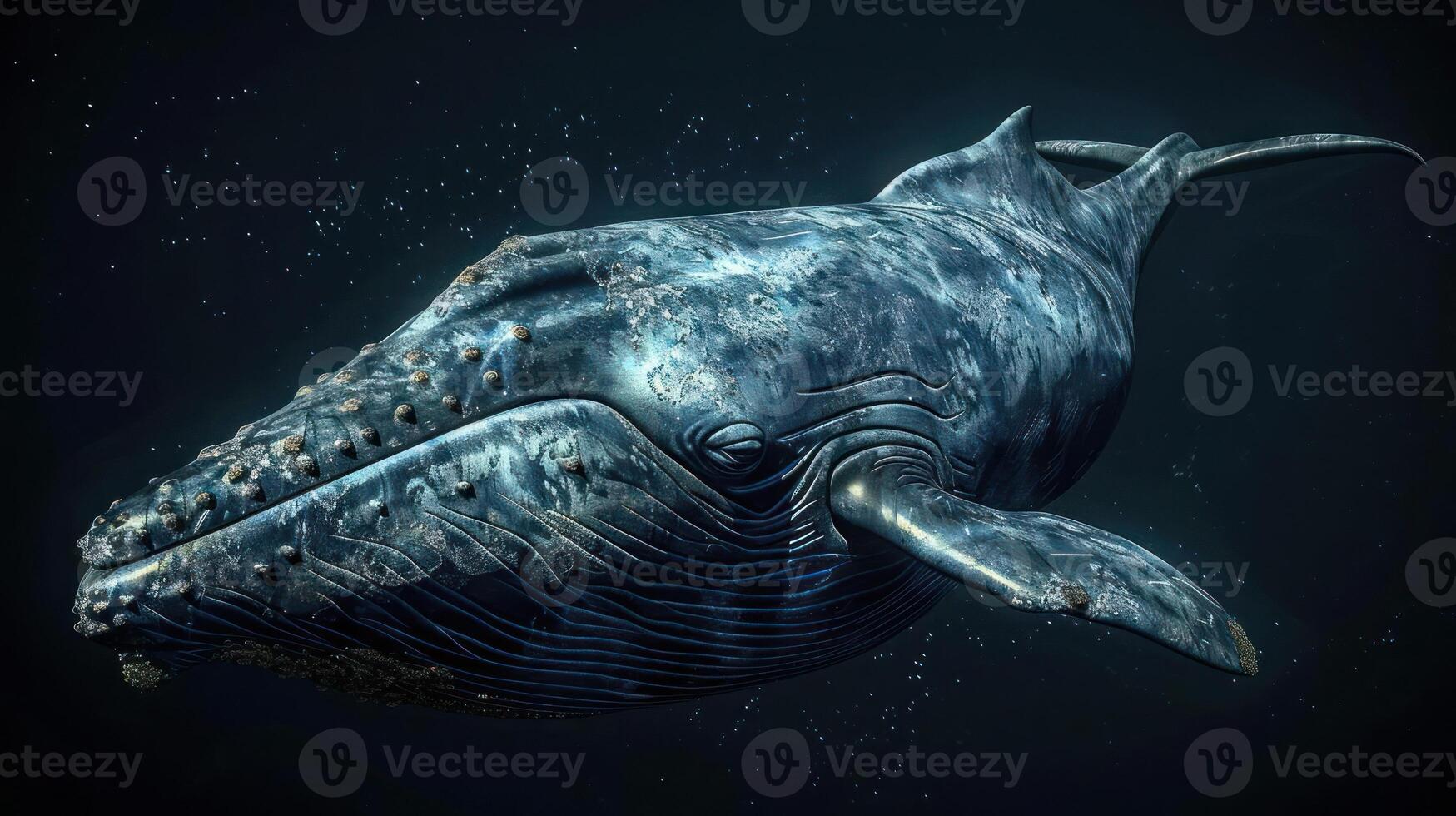 A majestic blue whale soaring through an extraterrestrial underwater landscape, photo