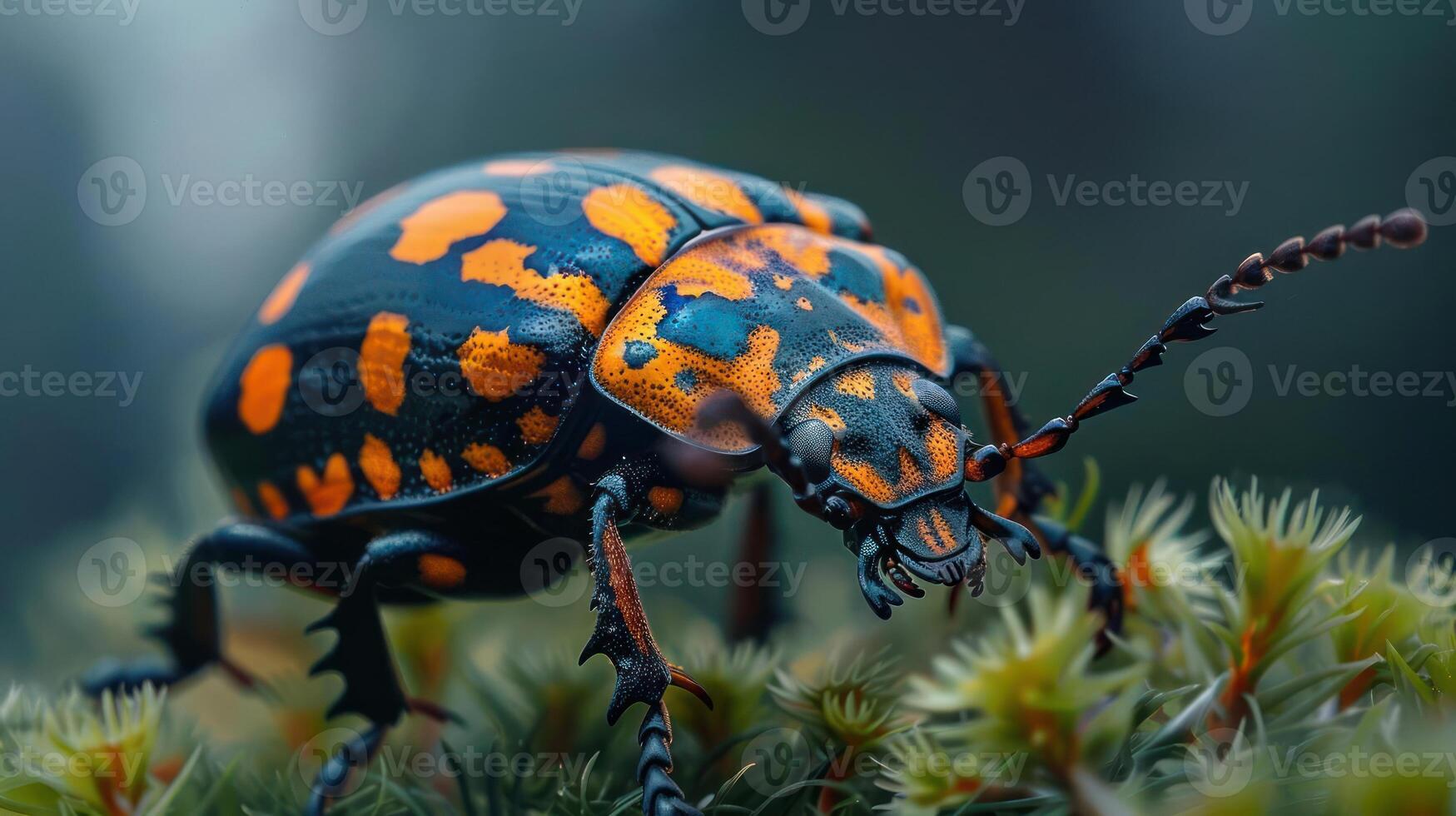 A close-up picture of a vibrant and colorful ladybug on a plant, photo