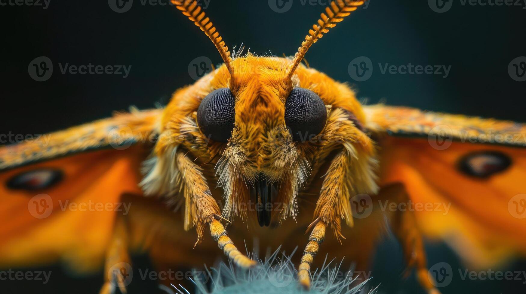 A close-up photograph of a small orange and yellow butterfly resting its head on a flower, photo