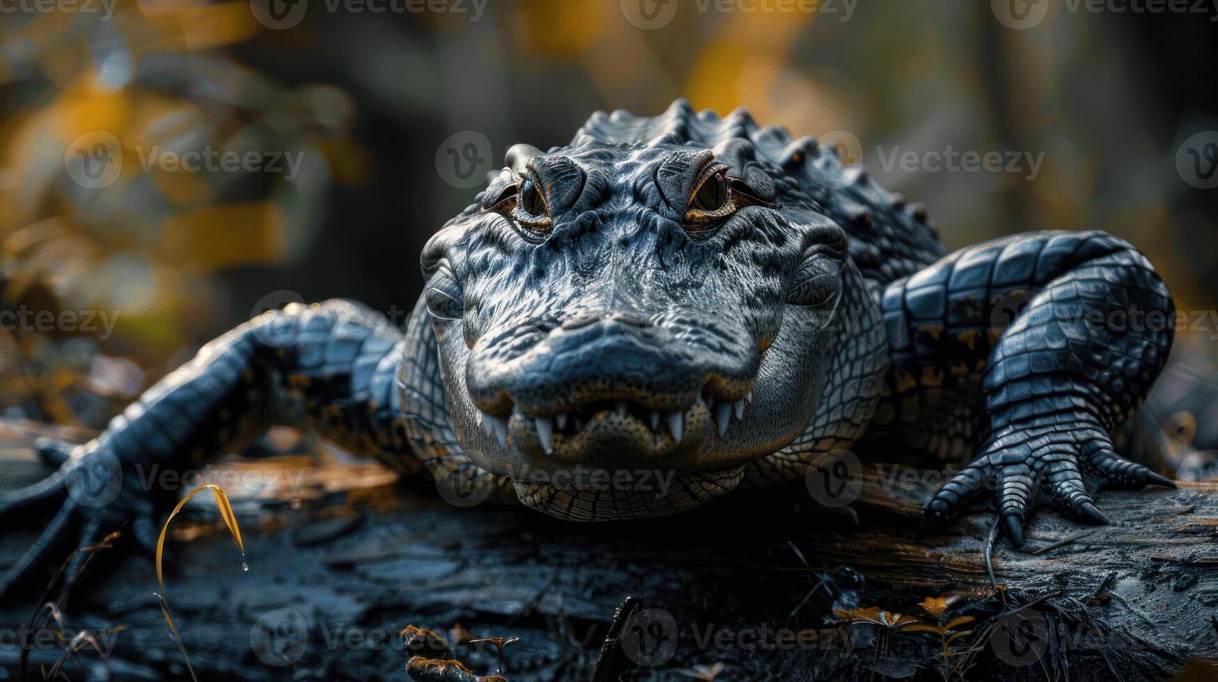 An alligator with its mouth open, displaying teeth, photo