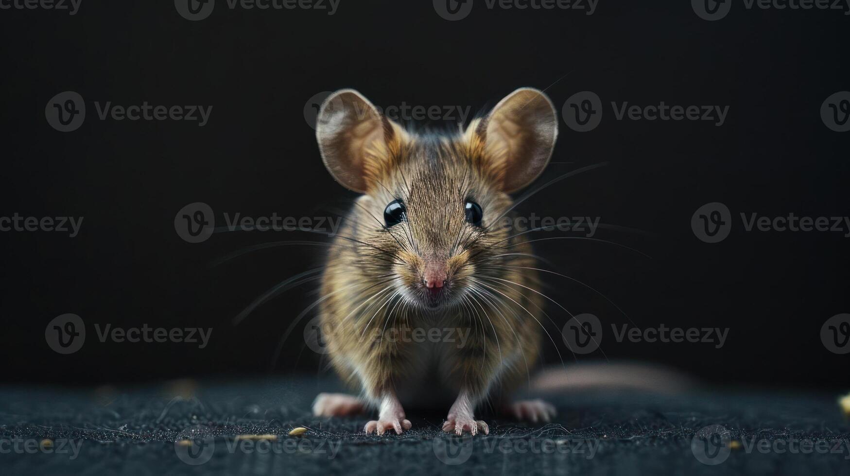 a close-up of a mouse with a spotted eye, looking directly at the camera. photo