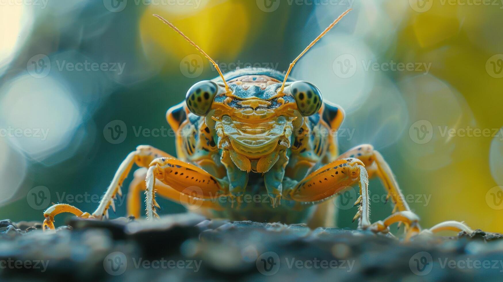 Colorful crustacean in focus against a blurred background, possibly an insect photo