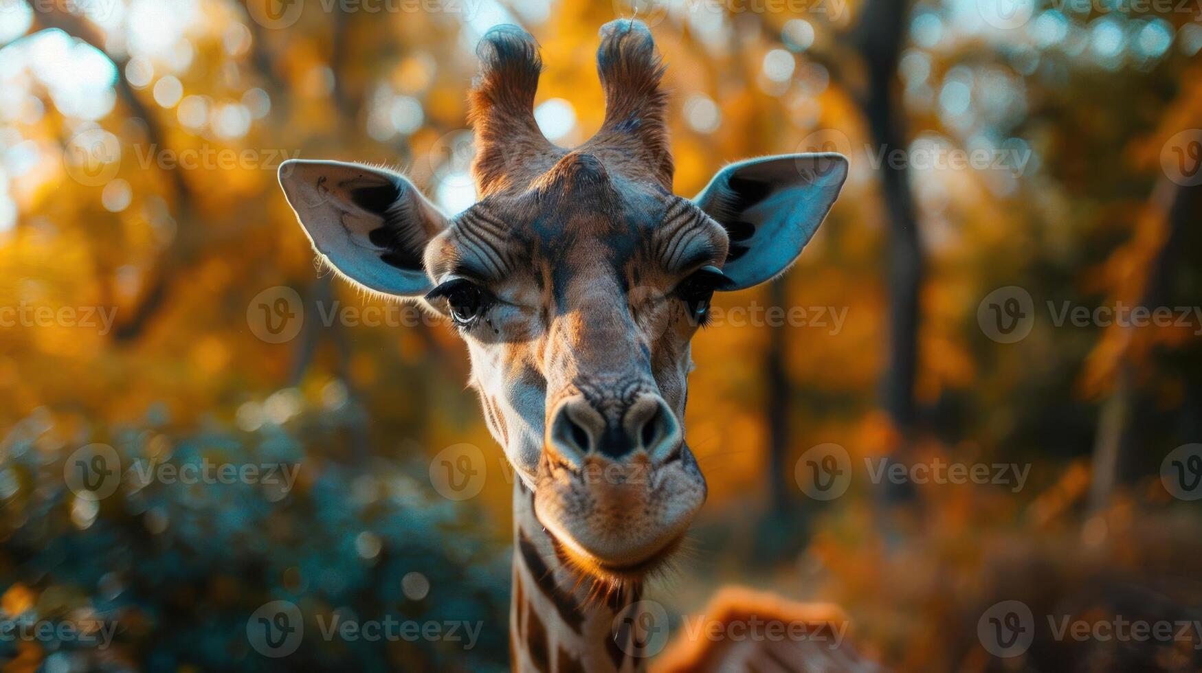 a serene scene of nature. A majestic giraffe stands in the shade, photo