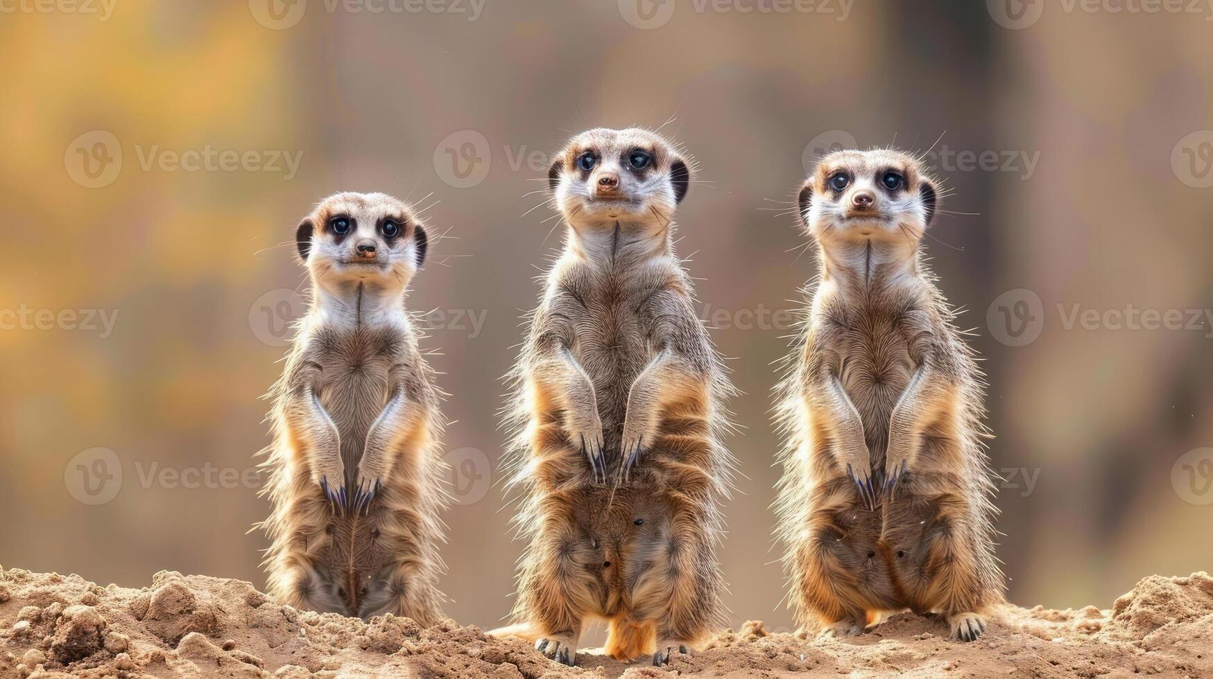 Photograph of three baby wallabies posing on a dirt surface. photo