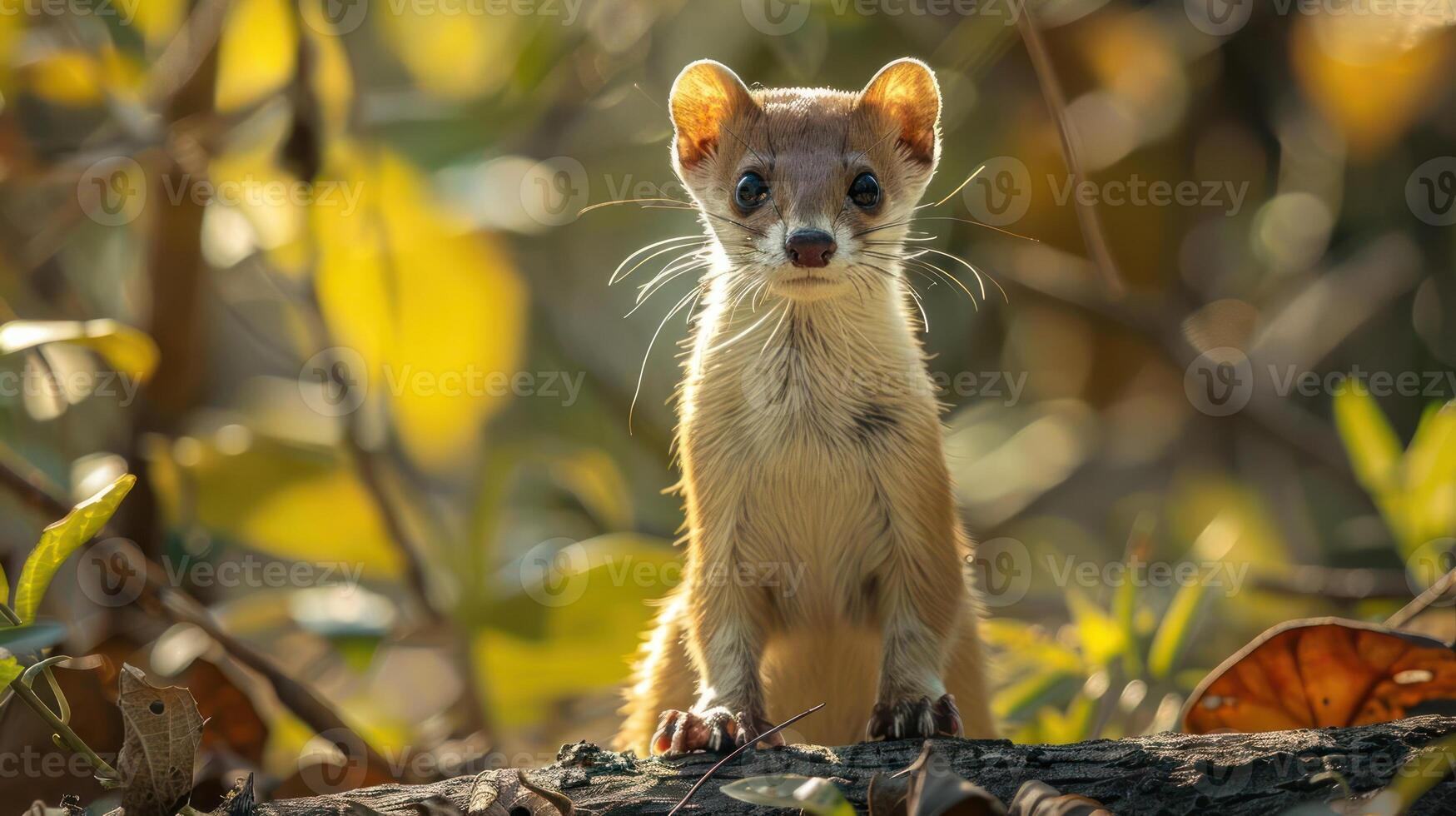 A cute fox perched atop a tree branch. photo