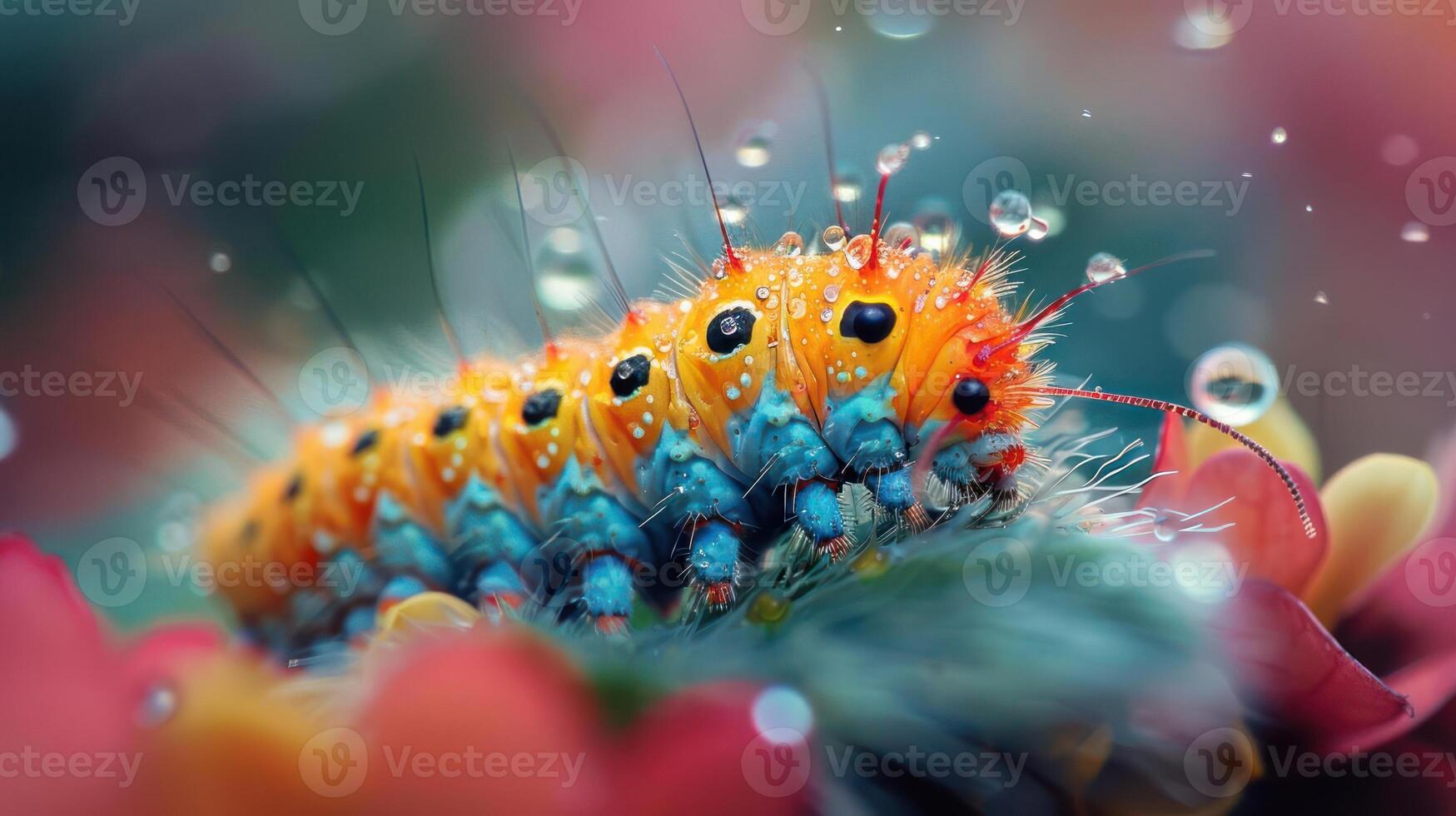 A vibrant, macro photograph of a small butterfly standing amidst blooms, photo