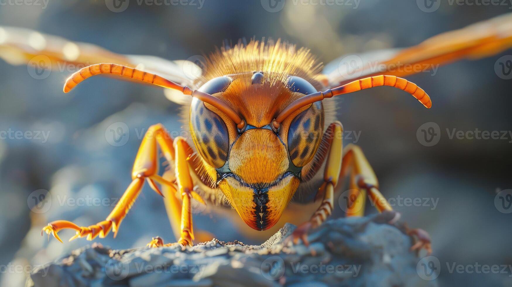 A close-up photo of a bee with its wings partially spread,