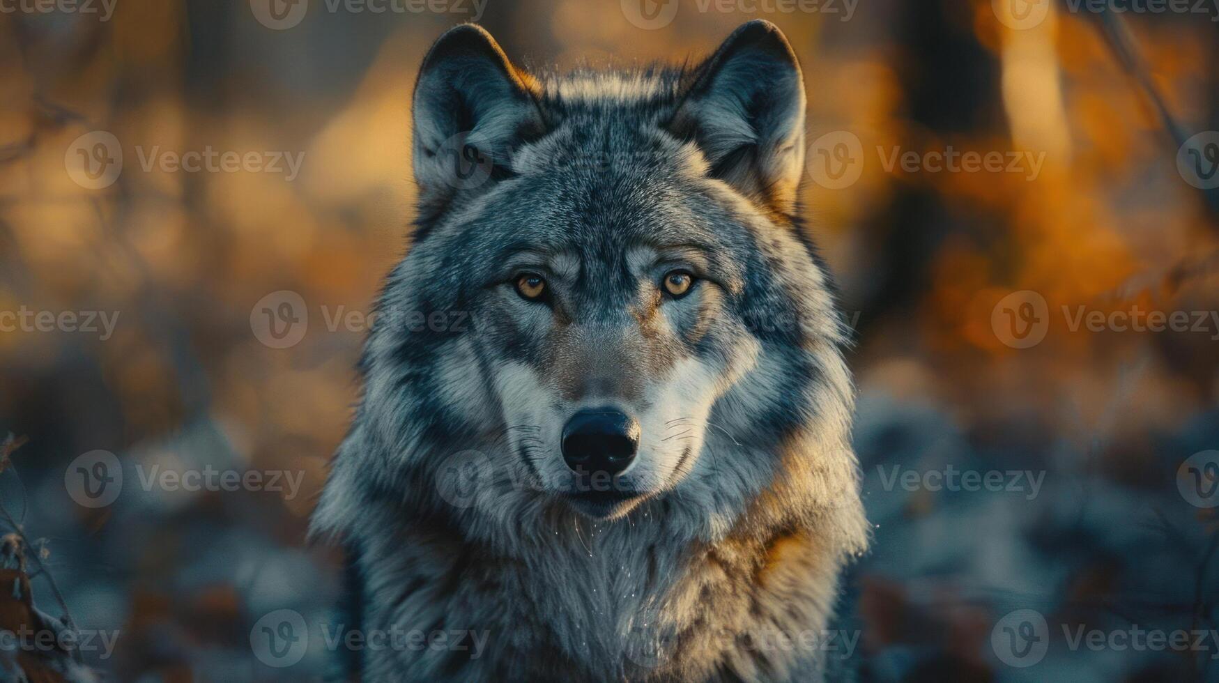A close-up portrait of a wolf's intense eyes, highlighting its wild and powerful gaze. photo