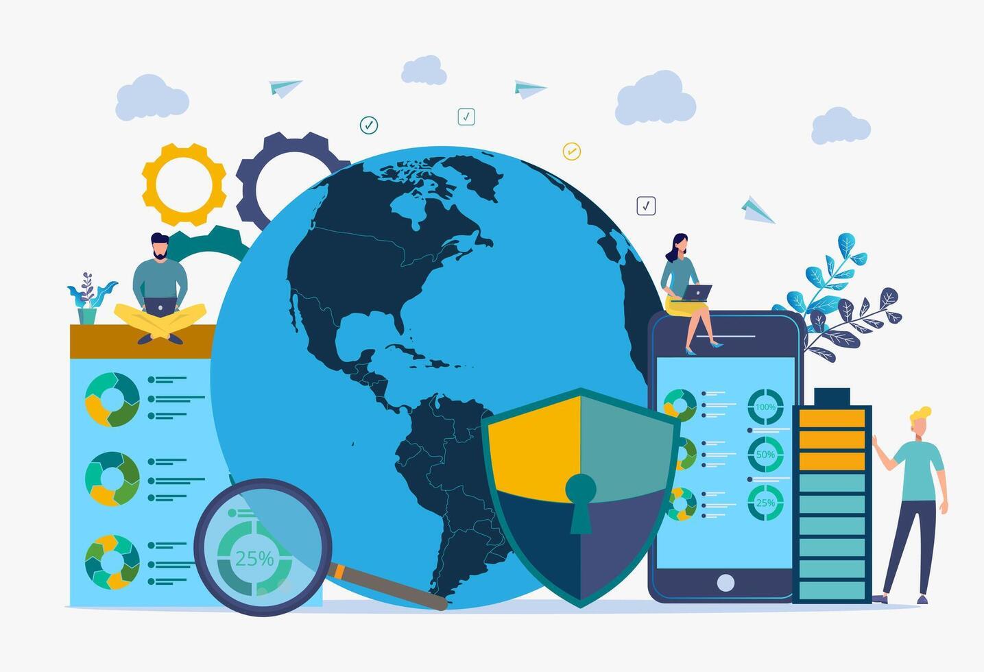Image of cyber security concept. Illustrates the idea of cybersecurity or privacy. colorful illustration. Can be used for web banner, infographics, web page. vector