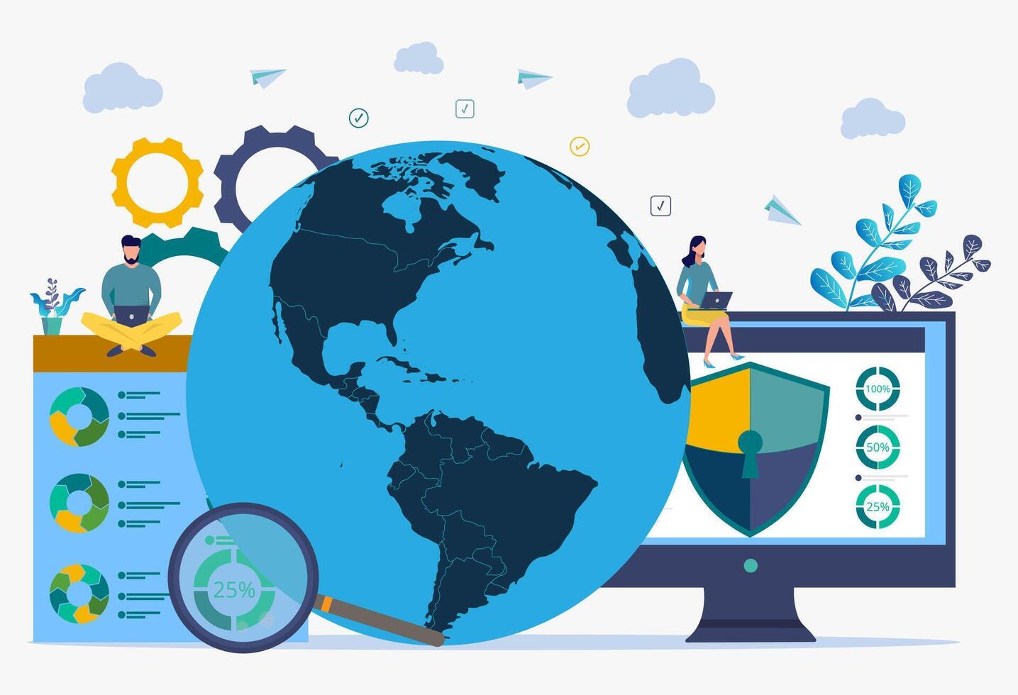 Image of cyber security concept. Illustrates the idea of cybersecurity or privacy. colorful illustration. Can be used for web banner, infographics, web page. vector