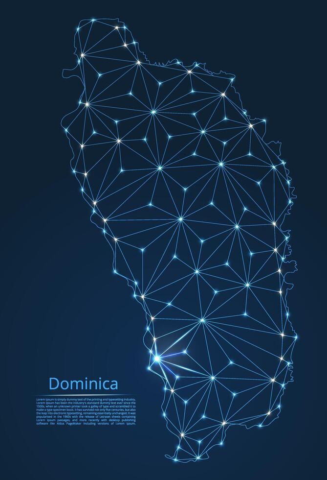 Map of Dominica connection. low-poly image of a global map with lights in the form of cities or population density, consisting of points and shapes in the form of stars and space. vector
