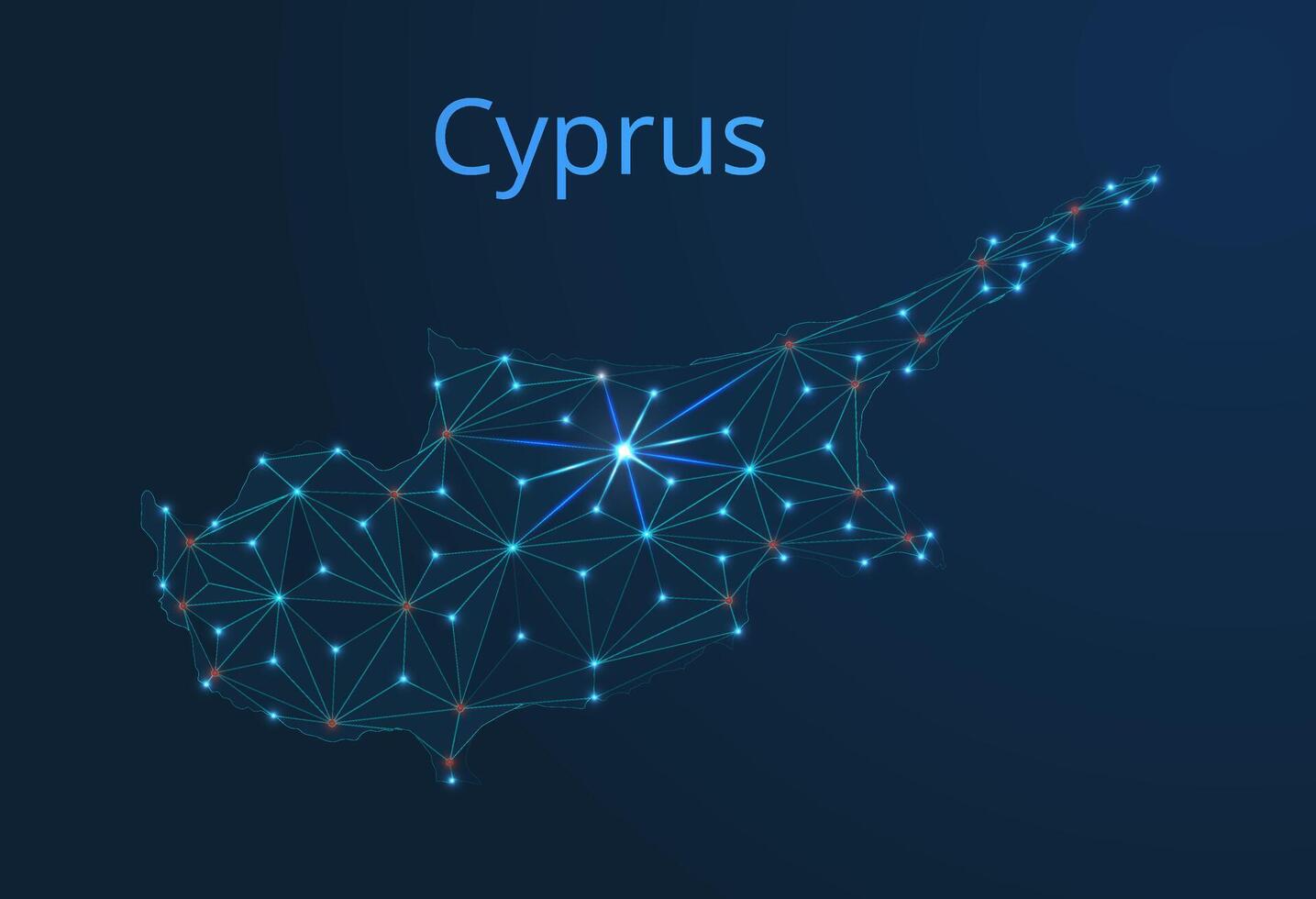 Map of Cyprus connection. low-poly image of a global map with lights in the form of cities or population density, consisting of points and shapes in the form of stars and space. vector