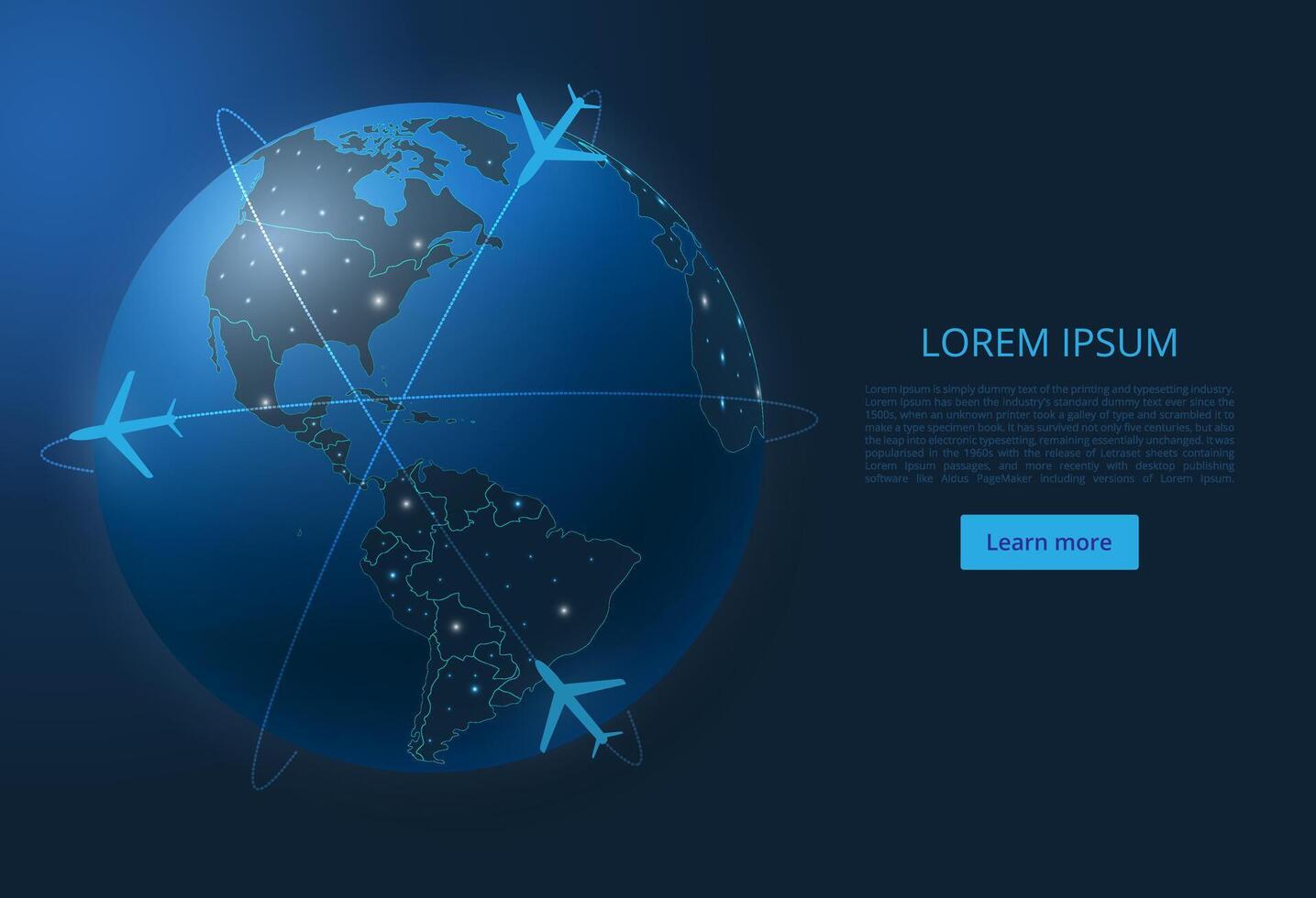 World flight map. image of a global map with lights in the form of cities of the world. The end of the organization of air transportation. Easy to edit vector