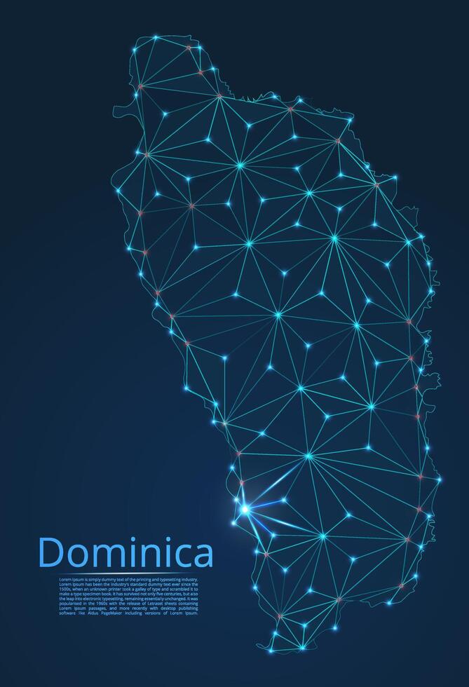 Map of Dominica connection. low-poly image of a global map with lights in the form of cities or population density, consisting of points and shapes in the form of stars and space. vector