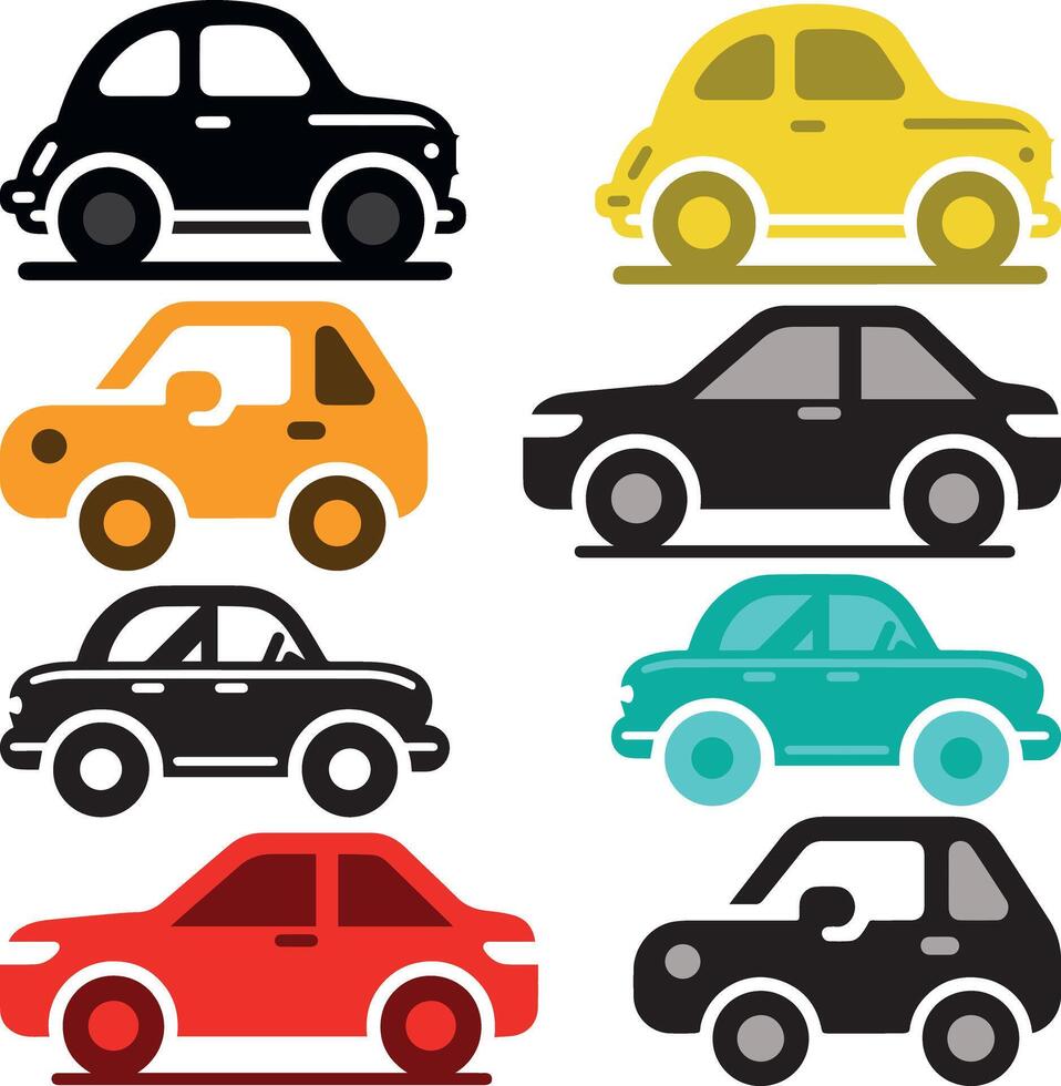 Fully Editable Multi color Car Icons Set vector